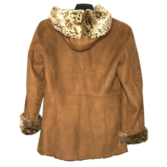 Coldwater CREEK Faux Fur-Lined Hooded Winter Faux Suede Coat - Size 8 - Like New - Picture 2 of 5